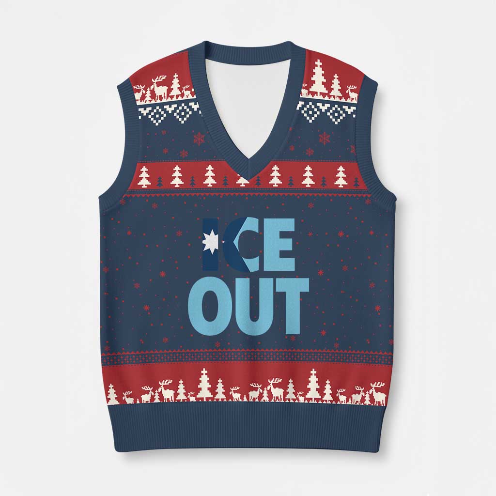Minnesota Ice Out V-Neck Knit Sweater Vest MN State Anti Ice Movement Protest Statement TS11 Navy Red Print Your Wear