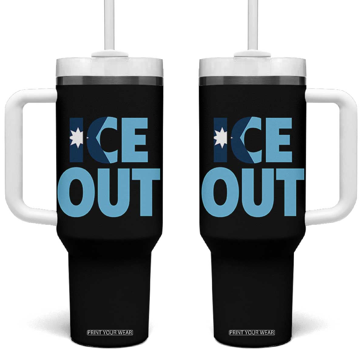 Minnesota Ice Out Tumbler With Handle MN State Anti Ice Movement Protest Statement TS11 One Size: 40 oz Black Print Your Wear