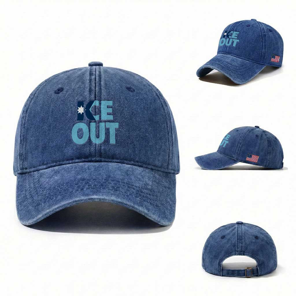 Minnesota Ice Out Washed Cotton Baseball Cap MN State Anti Ice Movement Protest Statement TS11 Washed Cap Universal Fit Royal Blue Print Your Wear