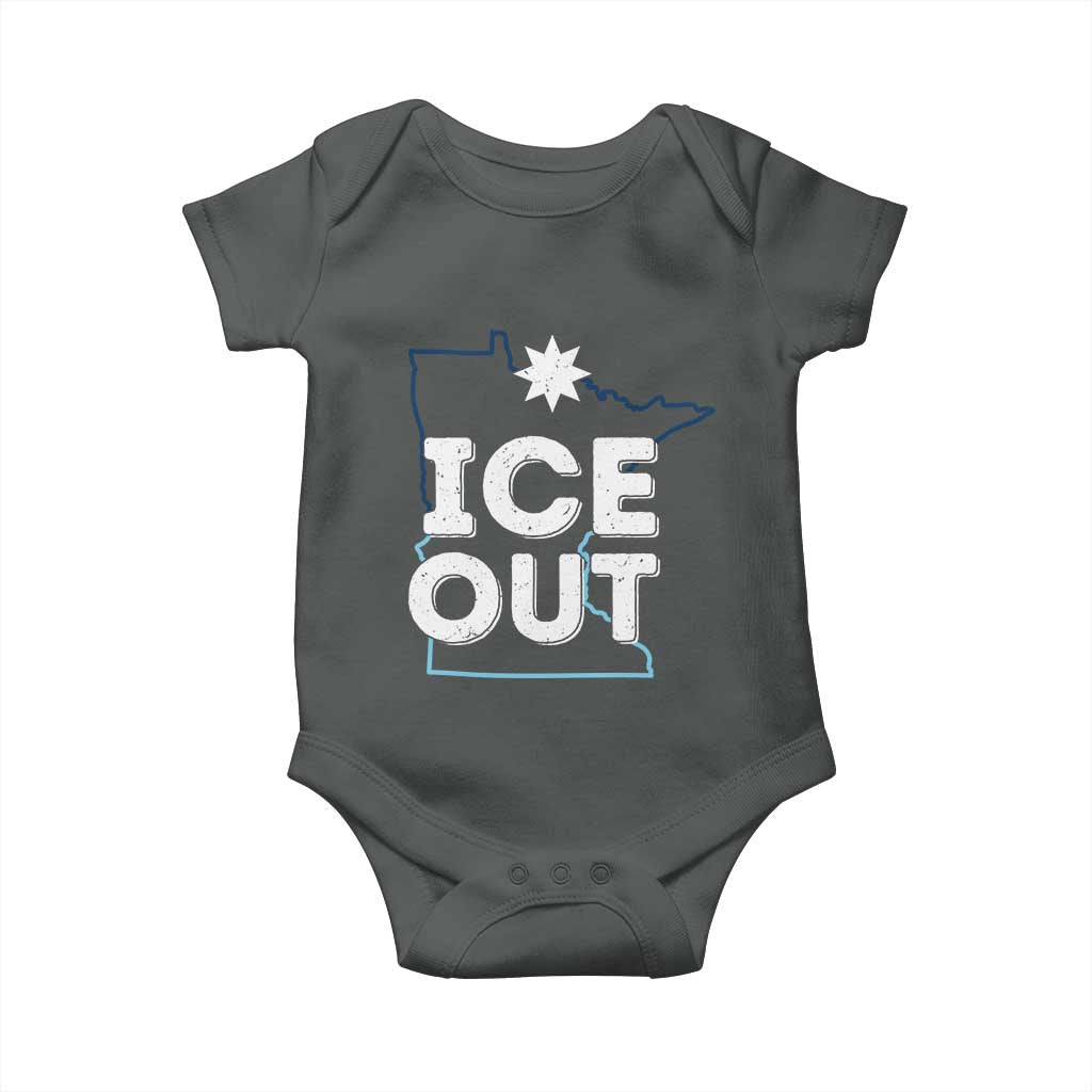 Ice Out Of Minnesota Baby Onesie MN Map Immigration Protest Community Resistance TS11 Dark Heather Print Your Wear