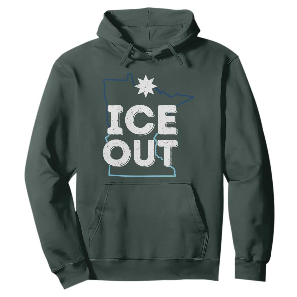 Ice Out Of Minnesota Hoodie MN Map Immigration Protest Community Resistance TS11 Dark Forest Green Print Your Wear