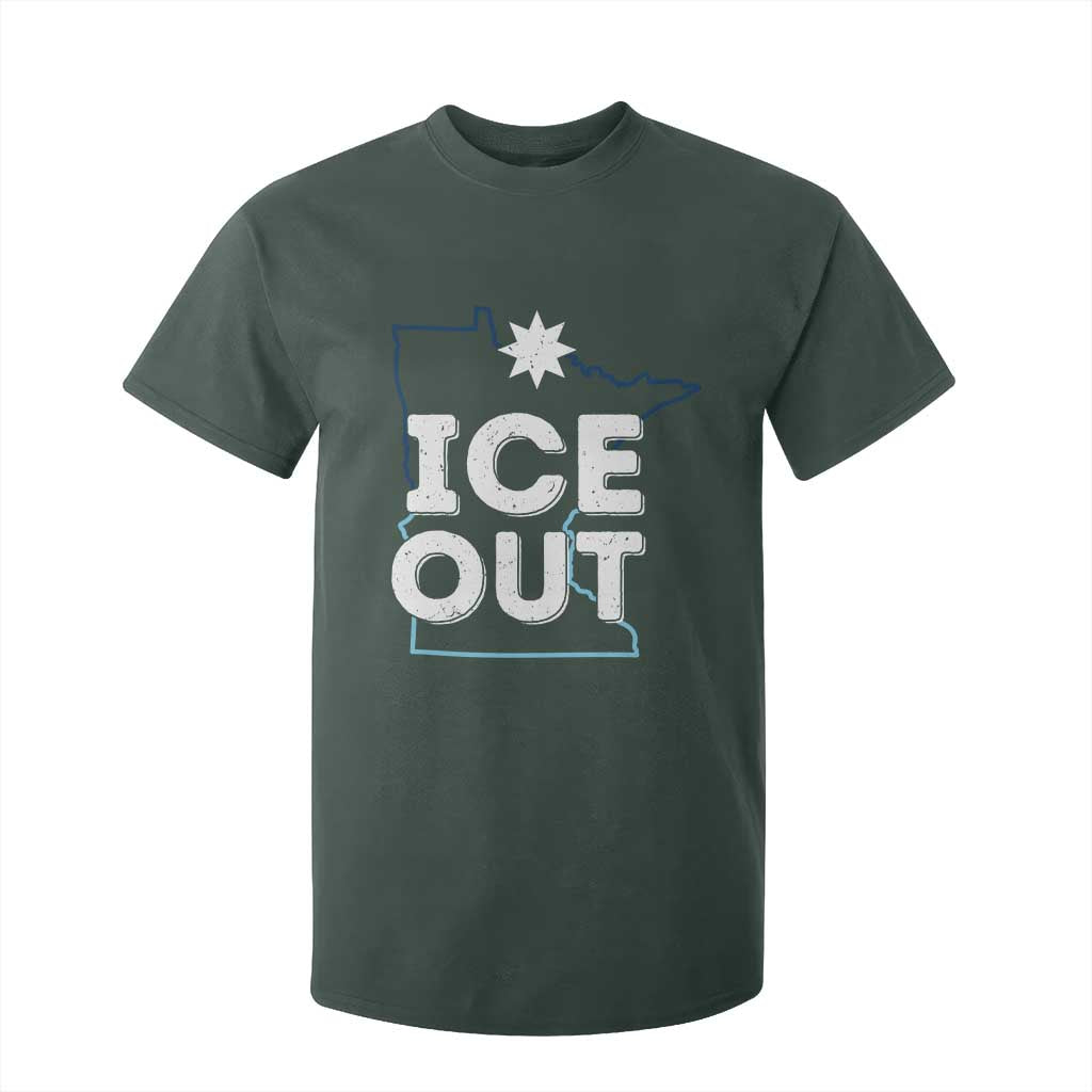 Ice Out Of Minnesota T Shirt For Kid MN Map Immigration Protest Community Resistance TS11 Dark Forest Green Print Your Wear