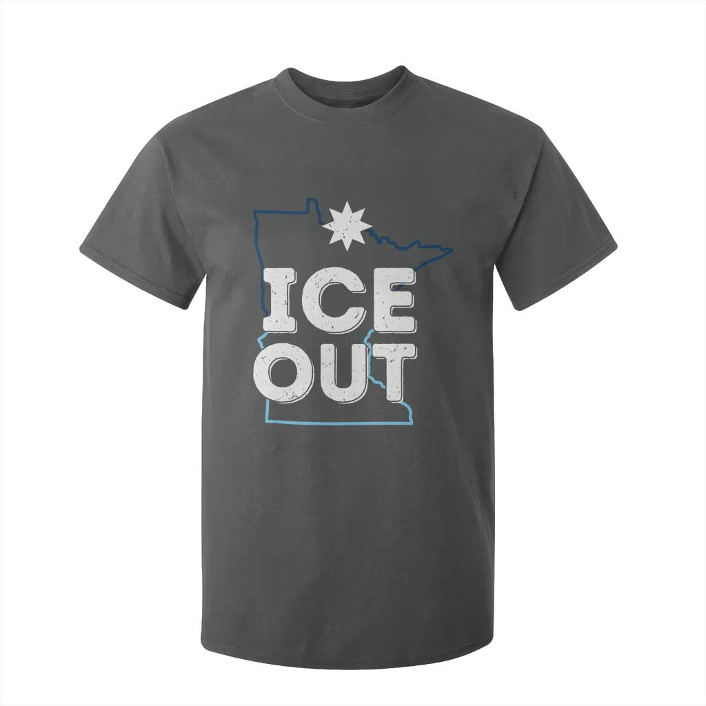 Ice Out Of Minnesota T Shirt For Kid MN Map Immigration Protest Community Resistance TS11 Dark Heather Print Your Wear