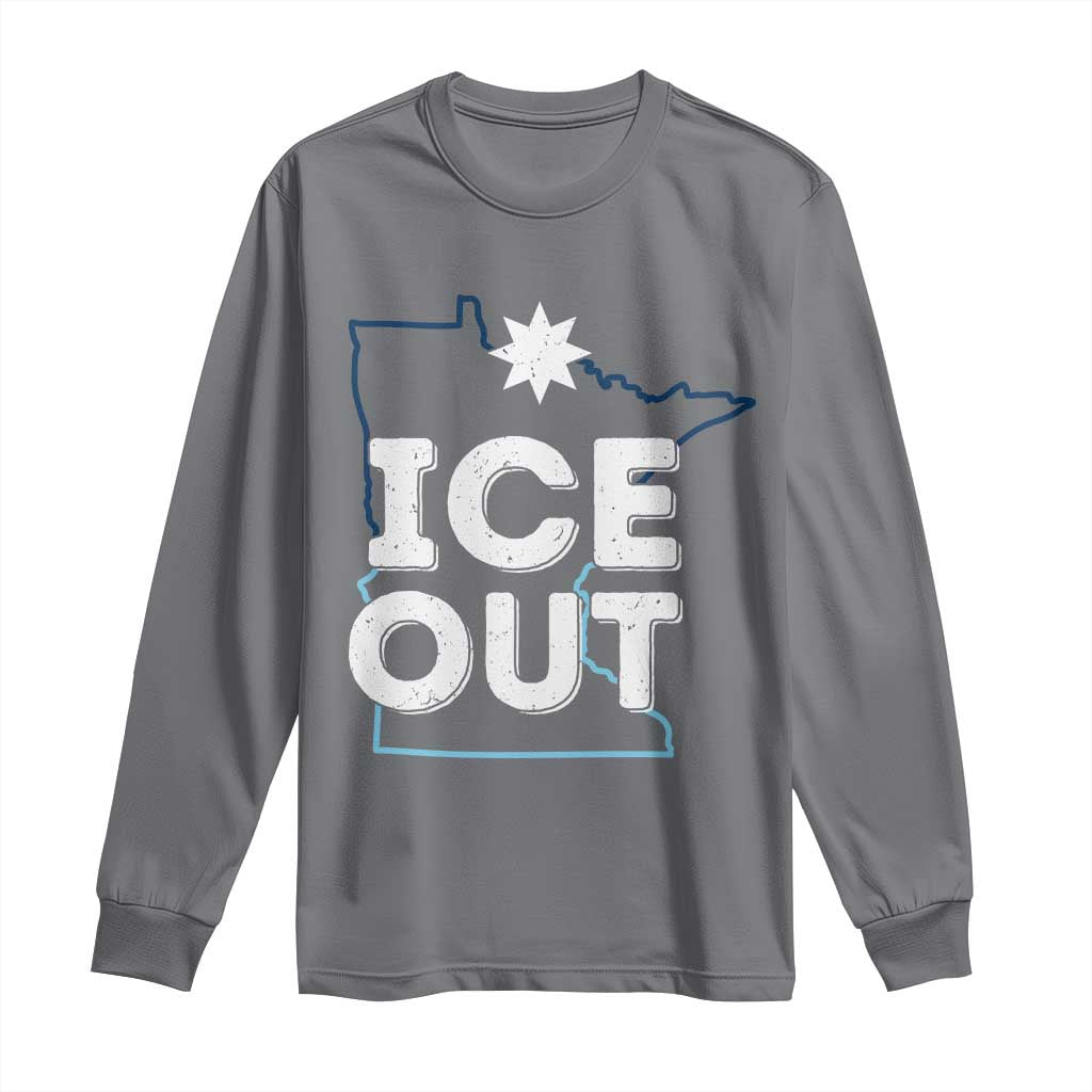 Ice Out Of Minnesota Long Sleeve Shirt MN Map Immigration Protest Community Resistance TS11 Charcoal Print Your Wear