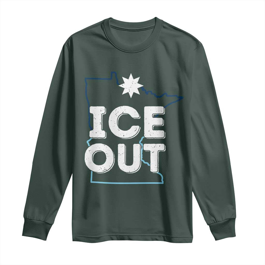 Ice Out Of Minnesota Long Sleeve Shirt MN Map Immigration Protest Community Resistance TS11 Dark Forest Green Print Your Wear