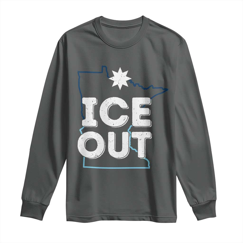 Ice Out Of Minnesota Long Sleeve Shirt MN Map Immigration Protest Community Resistance TS11 Dark Heather Print Your Wear