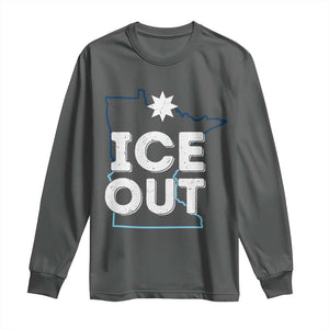 Ice Out Of Minnesota Long Sleeve Shirt MN Map Immigration Protest Community Resistance TS11 Dark Heather Print Your Wear