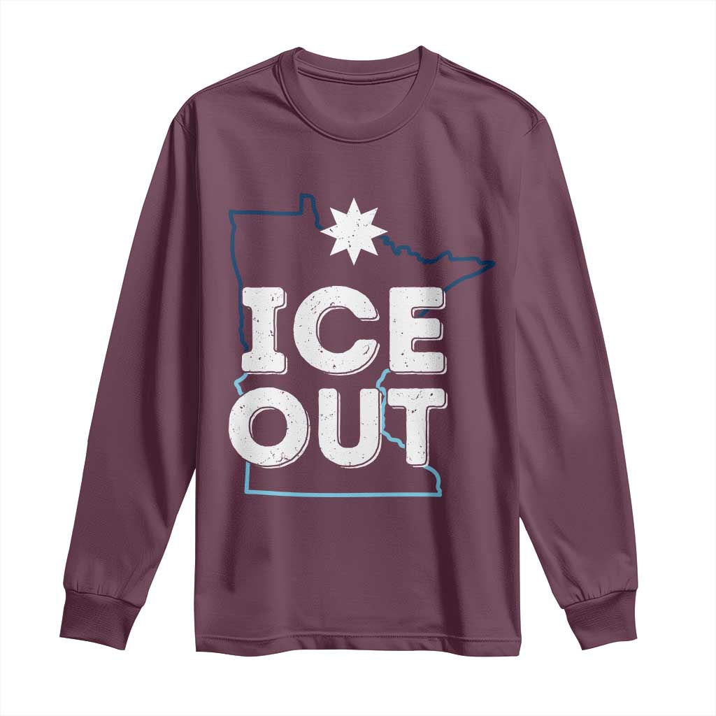Ice Out Of Minnesota Long Sleeve Shirt MN Map Immigration Protest Community Resistance TS11 Maroon Print Your Wear