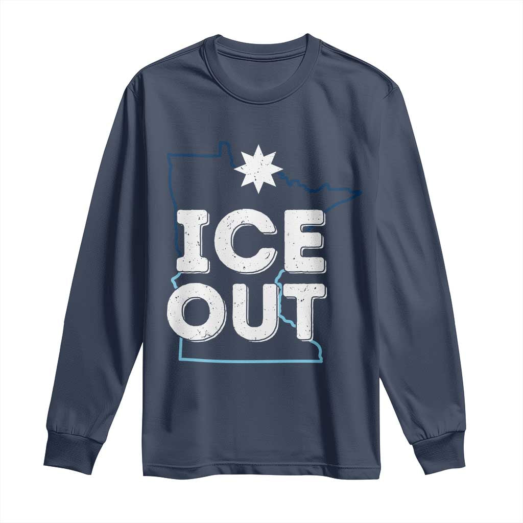 Ice Out Of Minnesota Long Sleeve Shirt MN Map Immigration Protest Community Resistance TS11 Navy Print Your Wear