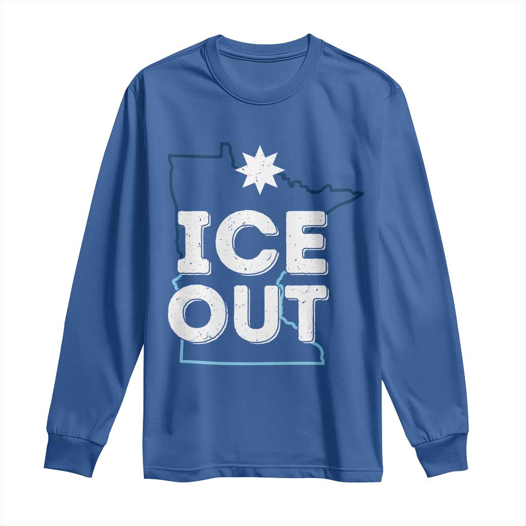 Ice Out Of Minnesota Long Sleeve Shirt MN Map Immigration Protest Community Resistance TS11 Royal Blue Print Your Wear