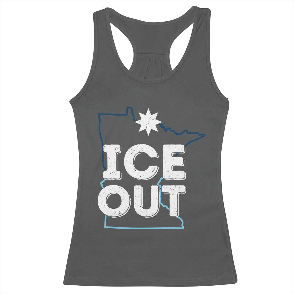 Ice Out Of Minnesota Racerback Tank Top MN Map Immigration Protest Community Resistance TS11 Dark Heather Print Your Wear