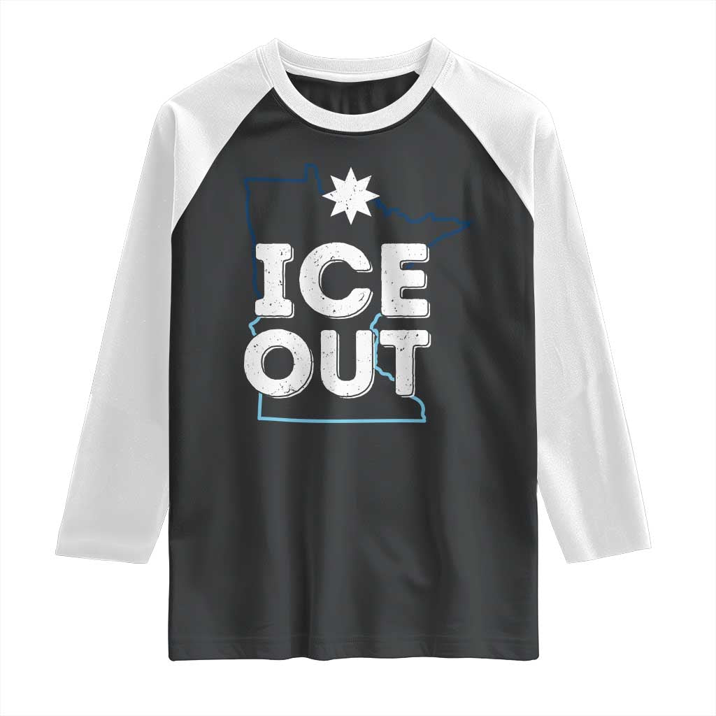 Ice Out Of Minnesota Raglan Shirt MN Map Immigration Protest Community Resistance TS11 Black White Print Your Wear