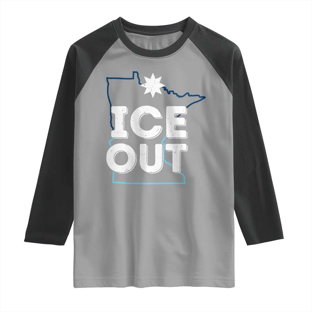 Ice Out Of Minnesota Raglan Shirt MN Map Immigration Protest Community Resistance TS11 Sport Gray Black Print Your Wear