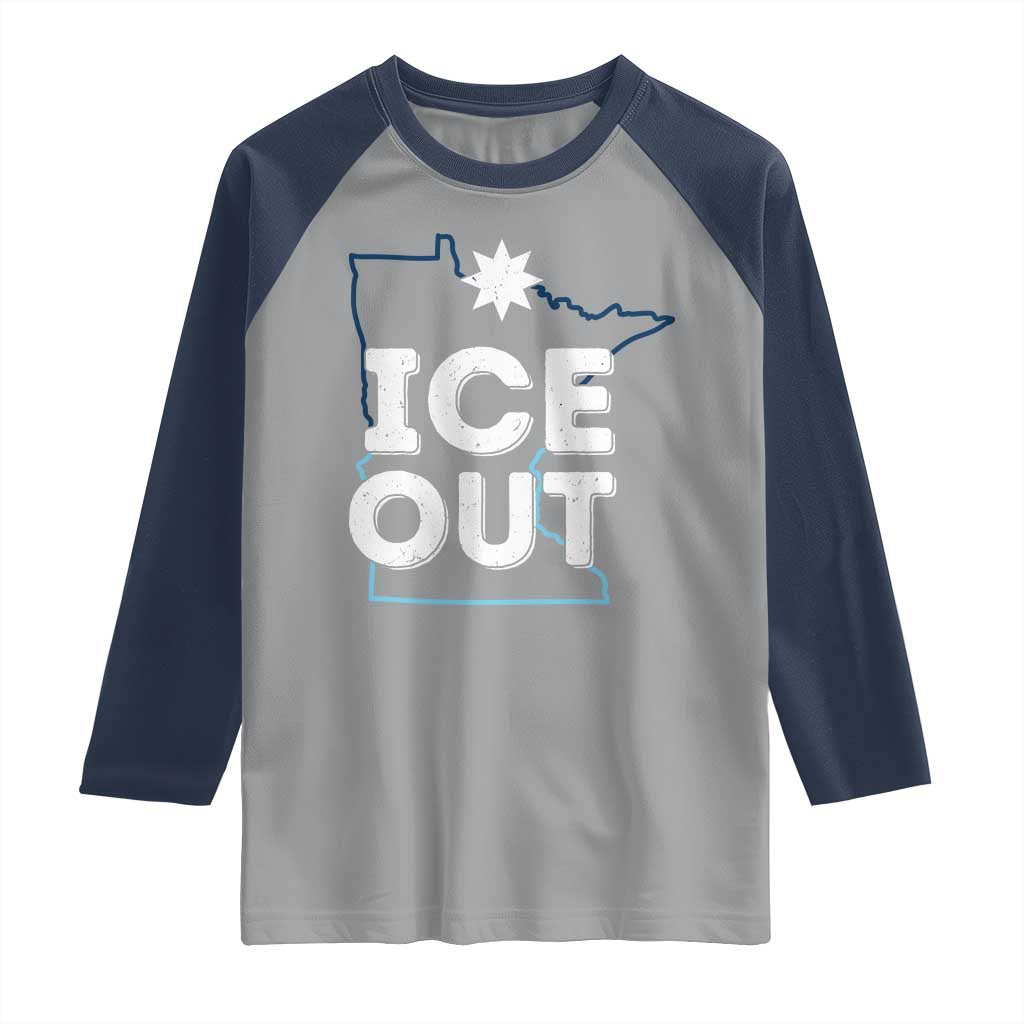 Ice Out Of Minnesota Raglan Shirt MN Map Immigration Protest Community Resistance TS11 Sport Gray Navy Print Your Wear