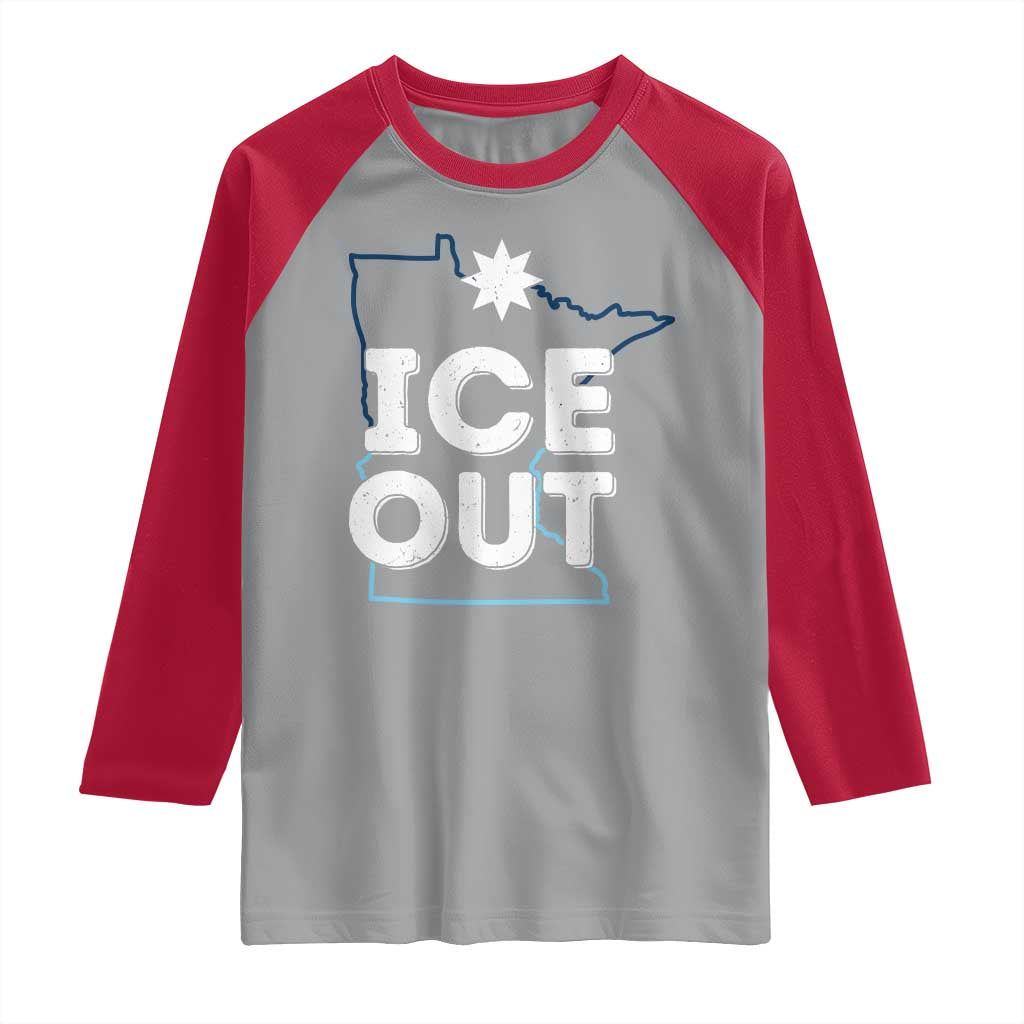 Ice Out Of Minnesota Raglan Shirt MN Map Immigration Protest Community Resistance TS11 Sport Gray Red Print Your Wear