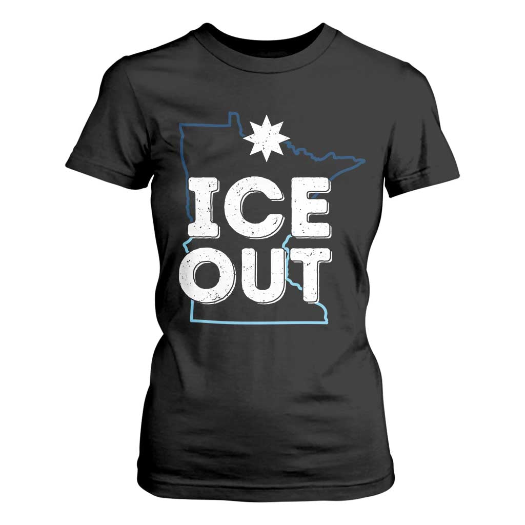 Ice Out Of Minnesota T Shirt For Women MN Map Immigration Protest Community Resistance TS11 Black Print Your Wear