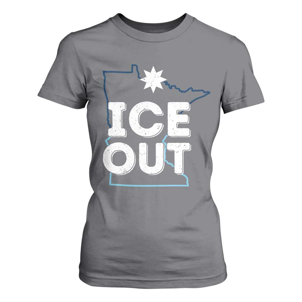Ice Out Of Minnesota T Shirt For Women MN Map Immigration Protest Community Resistance TS11 Charcoal Print Your Wear