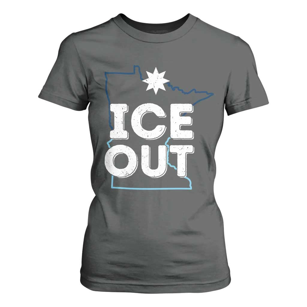Ice Out Of Minnesota T Shirt For Women MN Map Immigration Protest Community Resistance TS11 Dark Heather Print Your Wear