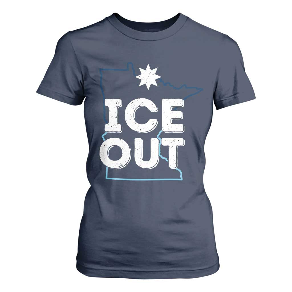 Ice Out Of Minnesota T Shirt For Women MN Map Immigration Protest Community Resistance TS11 Navy Print Your Wear