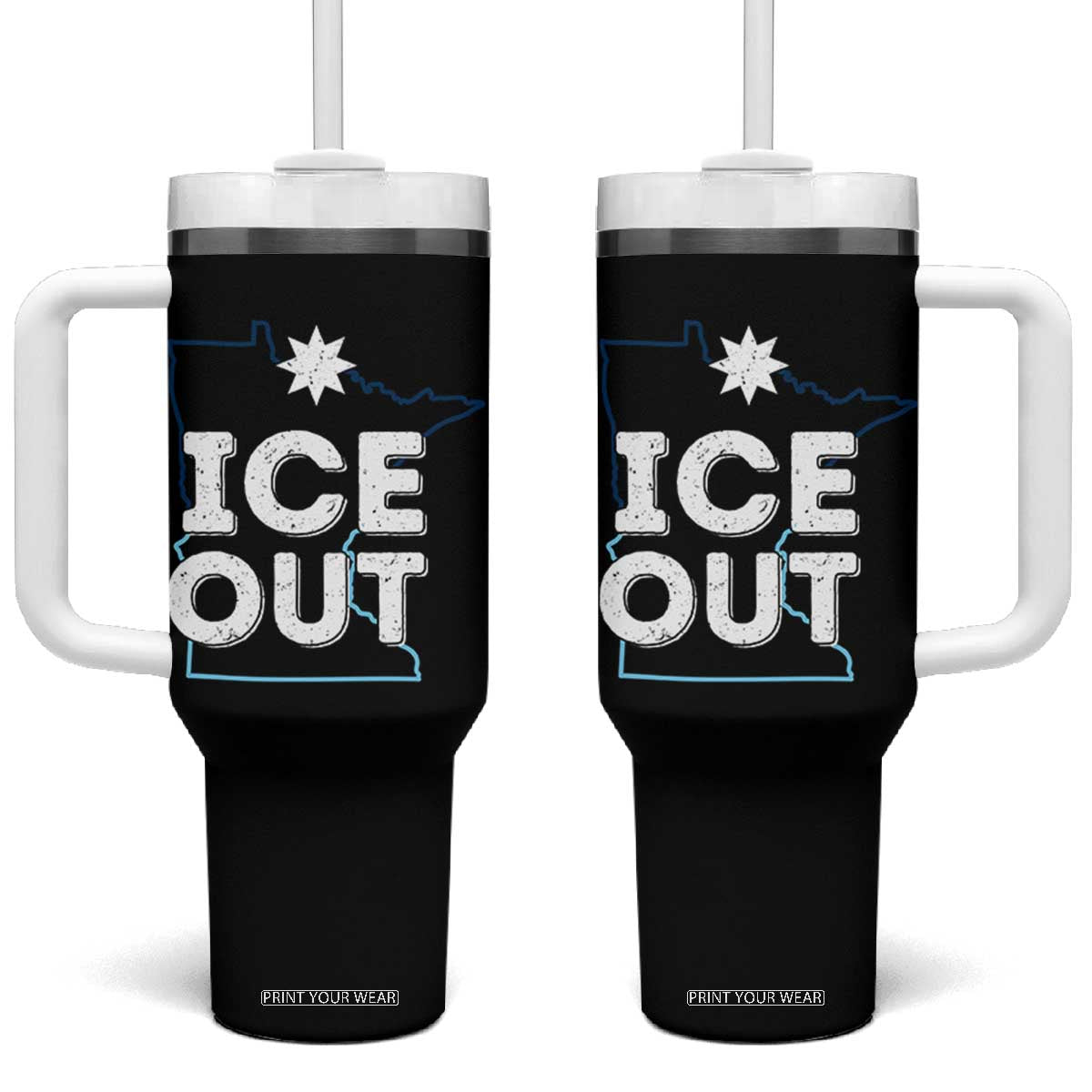 Ice Out Of Minnesota Tumbler With Handle MN Map Immigration Protest Community Resistance TS11 One Size: 40 oz Black Print Your Wear