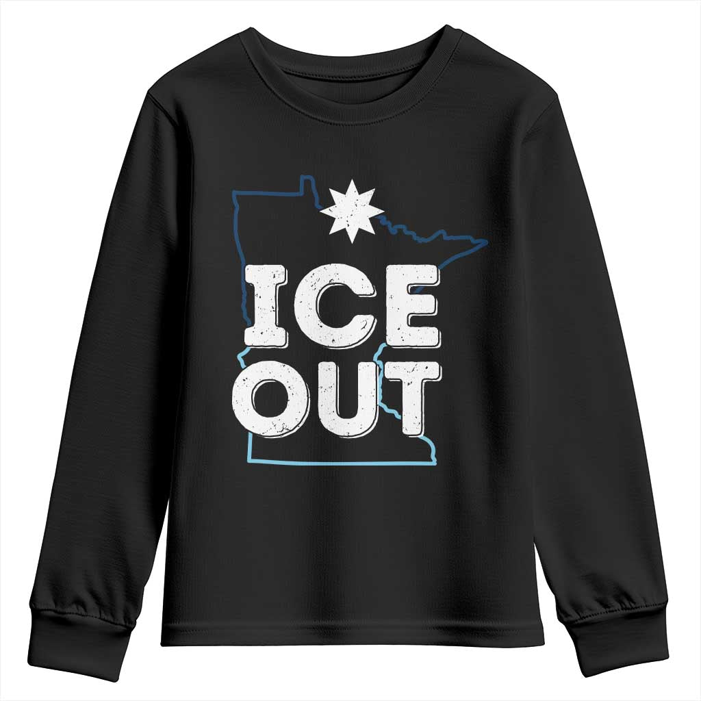 Ice Out Of Minnesota Youth Sweatshirt MN Map Immigration Protest Community Resistance TS11 Black Print Your Wear
