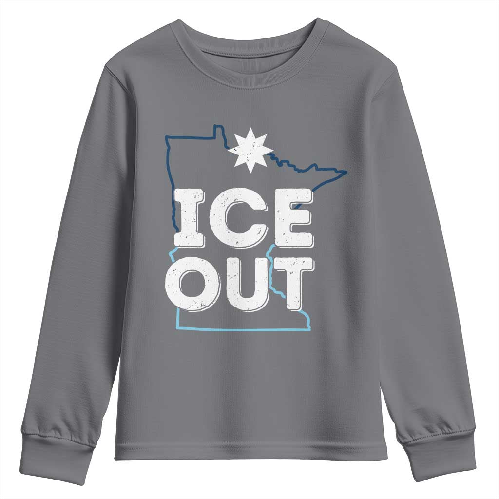 Ice Out Of Minnesota Youth Sweatshirt MN Map Immigration Protest Community Resistance TS11 Charcoal Print Your Wear