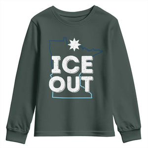 Ice Out Of Minnesota Youth Sweatshirt MN Map Immigration Protest Community Resistance TS11 Dark Forest Green Print Your Wear
