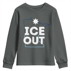 Ice Out Of Minnesota Youth Sweatshirt MN Map Immigration Protest Community Resistance TS11 Dark Heather Print Your Wear