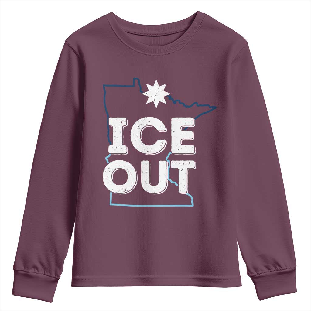 Ice Out Of Minnesota Youth Sweatshirt MN Map Immigration Protest Community Resistance TS11 Maroon Print Your Wear