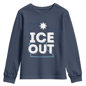 Ice Out Of Minnesota Youth Sweatshirt MN Map Immigration Protest Community Resistance TS11 Navy Print Your Wear