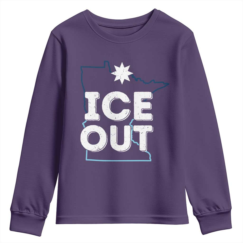 Ice Out Of Minnesota Youth Sweatshirt MN Map Immigration Protest Community Resistance TS11 Purple Print Your Wear