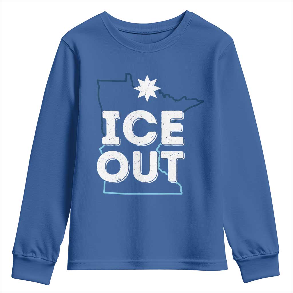 Ice Out Of Minnesota Youth Sweatshirt MN Map Immigration Protest Community Resistance TS11 Royal Blue Print Your Wear