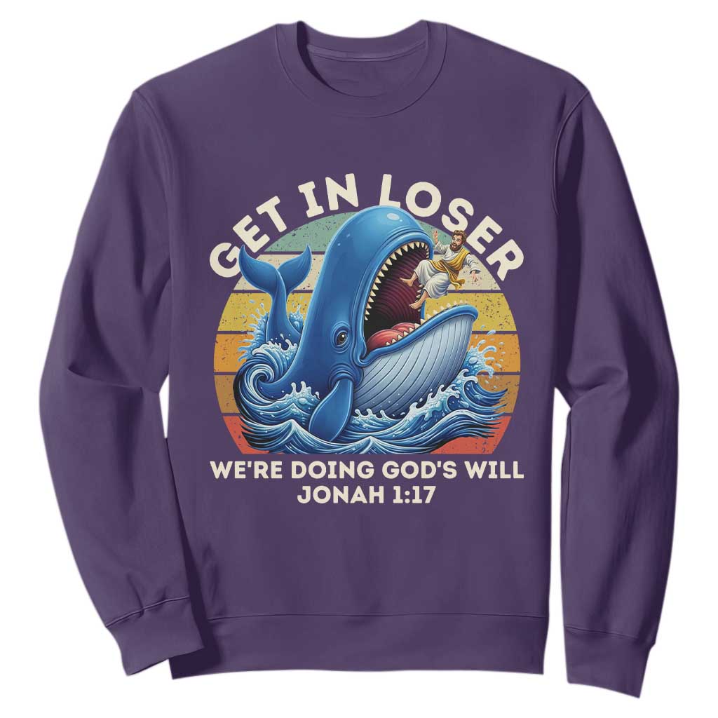 Get In Loser We're Doing God's Will Sweatshirt Funny Christian Bible TS11 Purple Print Your Wear