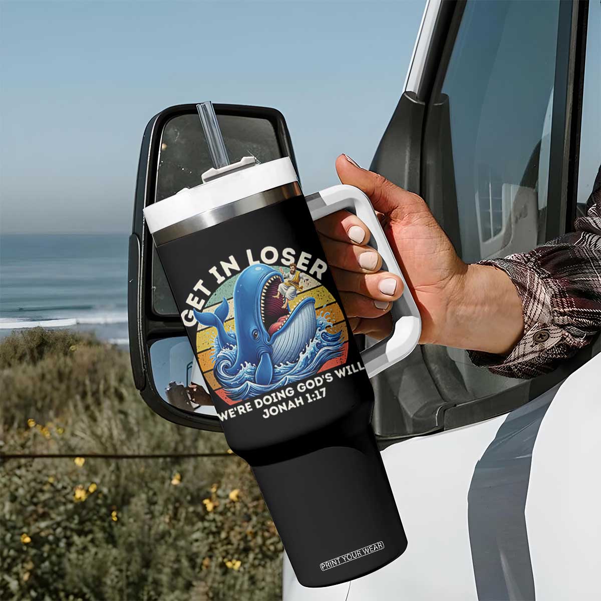 Get In Loser We're Doing God's Will Tumbler With Handle Funny Christian Bible TS11 Print Your Wear