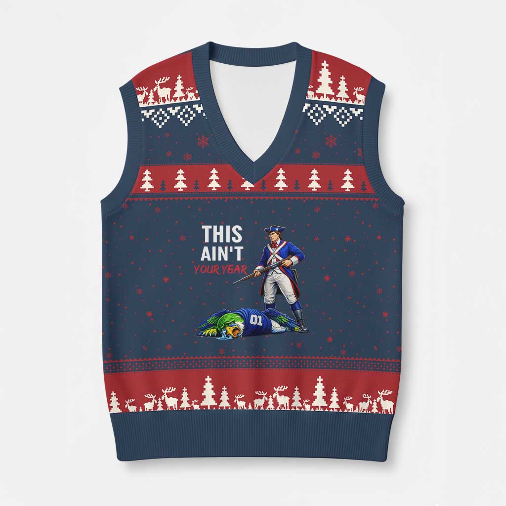 Funny Football Rivarly V-Neck Knit Sweater Vest This Aint Your Year New England Minutemen Championship TS11 Navy Red Print Your Wear