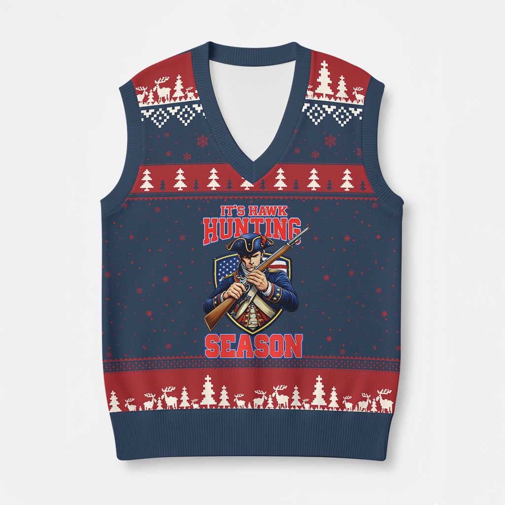 Funny New England Minutemen Football Rivarly V-Neck Knit Sweater Vest It Is Hawk Hunting Season TS11 Navy Red Print Your Wear