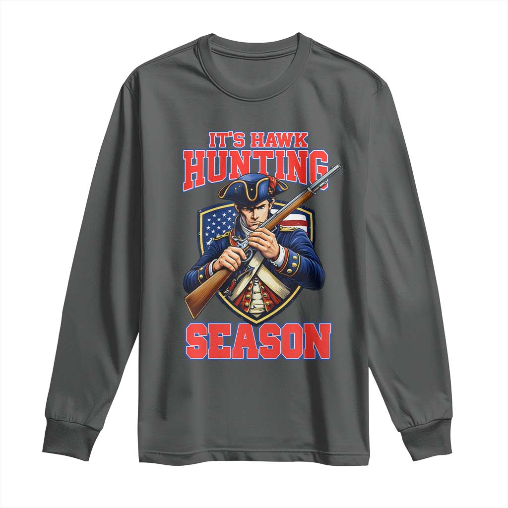 Funny New England Minutemen Football Rivarly Long Sleeve Shirt It Is Hawk Hunting Season TS11 Dark Heather Print Your Wear