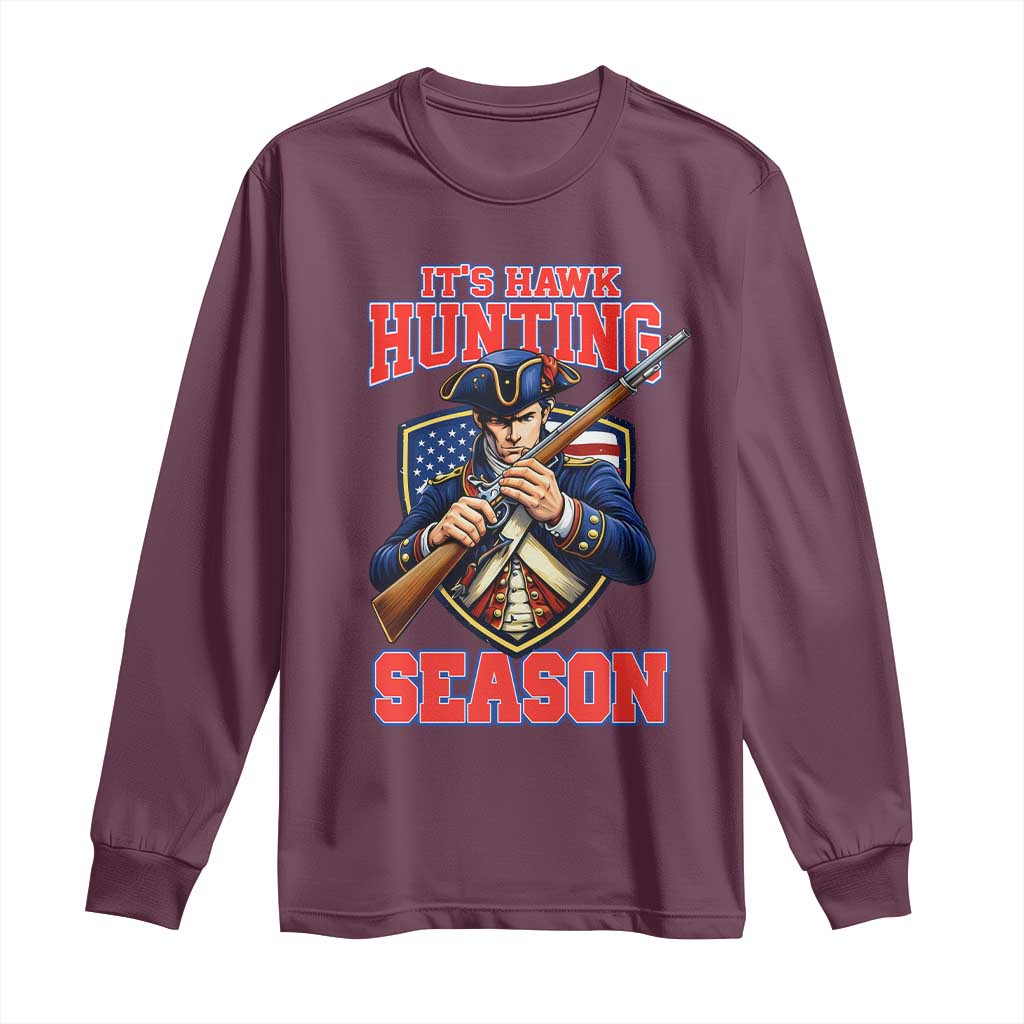 Funny New England Minutemen Football Rivarly Long Sleeve Shirt It Is Hawk Hunting Season TS11 Maroon Print Your Wear