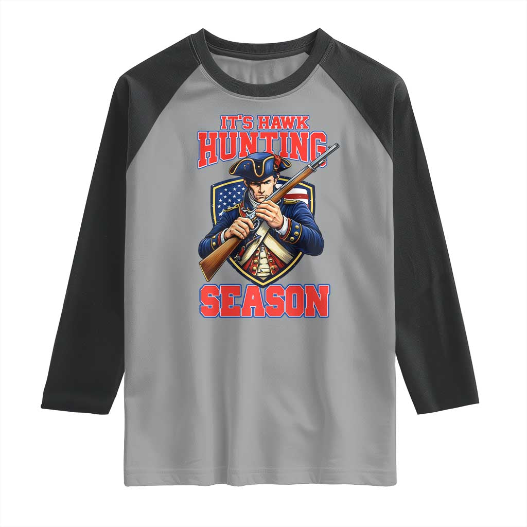 Funny New England Minutemen Football Rivarly Raglan Shirt It Is Hawk Hunting Season TS11 Sport Gray Black Print Your Wear