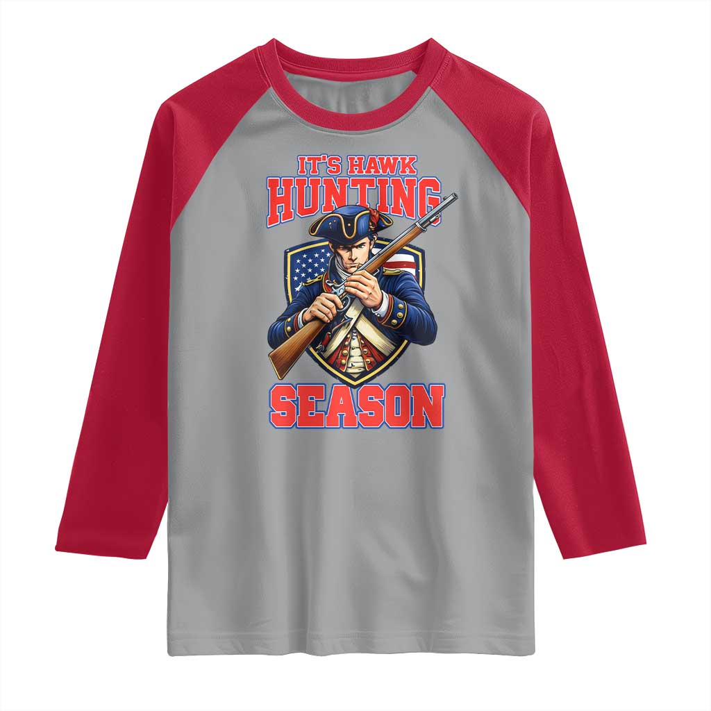 Funny New England Minutemen Football Rivarly Raglan Shirt It Is Hawk Hunting Season TS11 Sport Gray Red Print Your Wear