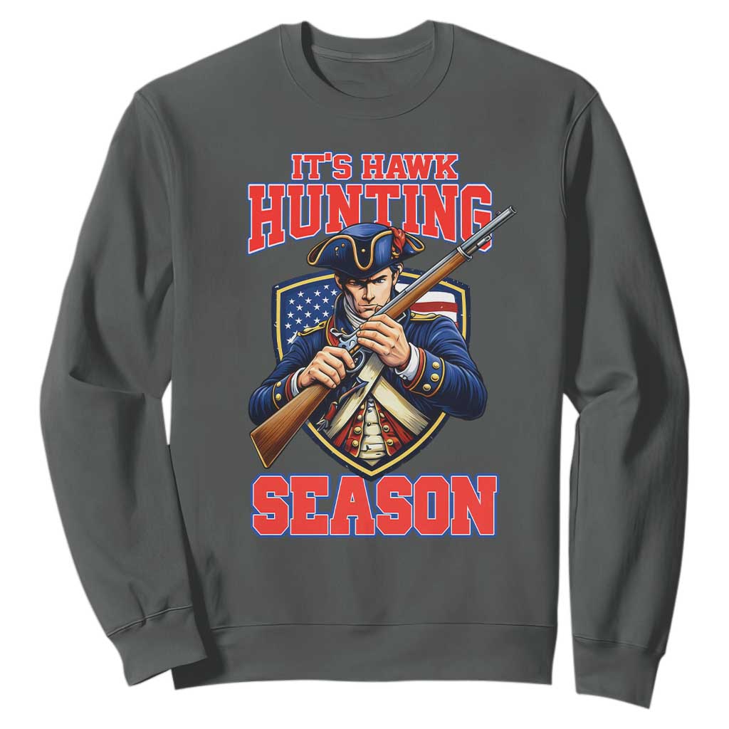 Funny New England Minutemen Football Rivarly Sweatshirt It Is Hawk Hunting Season TS11 Dark Heather Print Your Wear