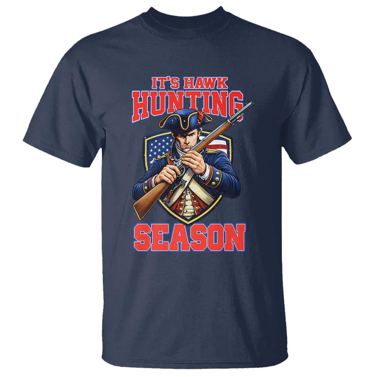 Funny New England Minutemen Football Rivarly T Shirt It Is Hawk Hunting Season TS11 Navy Print Your Wear