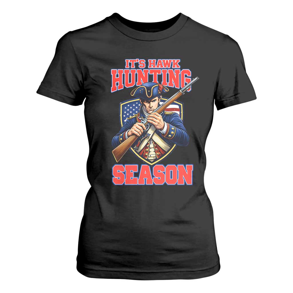 Funny New England Minutemen Football Rivarly T Shirt For Women It Is Hawk Hunting Season TS11 Black Print Your Wear