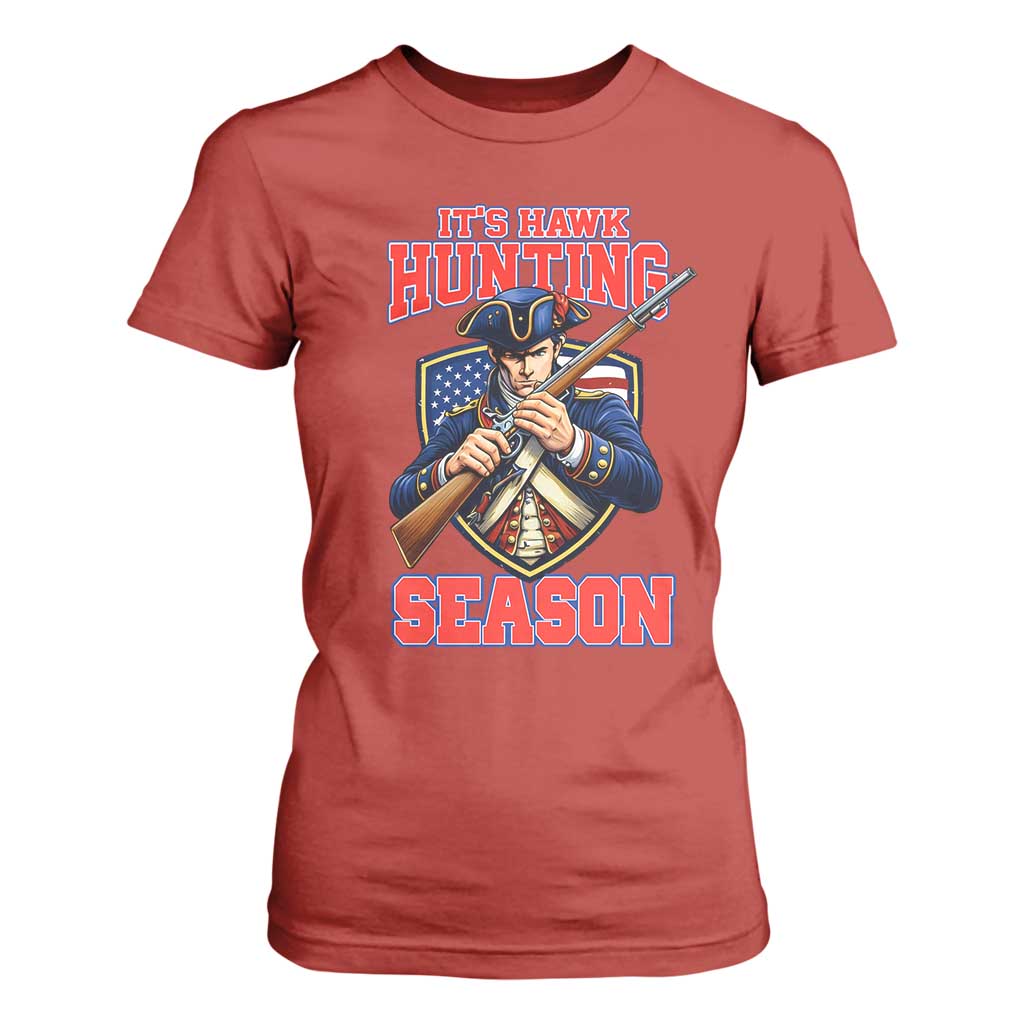 Funny New England Minutemen Football Rivarly T Shirt For Women It Is Hawk Hunting Season TS11 Red Print Your Wear