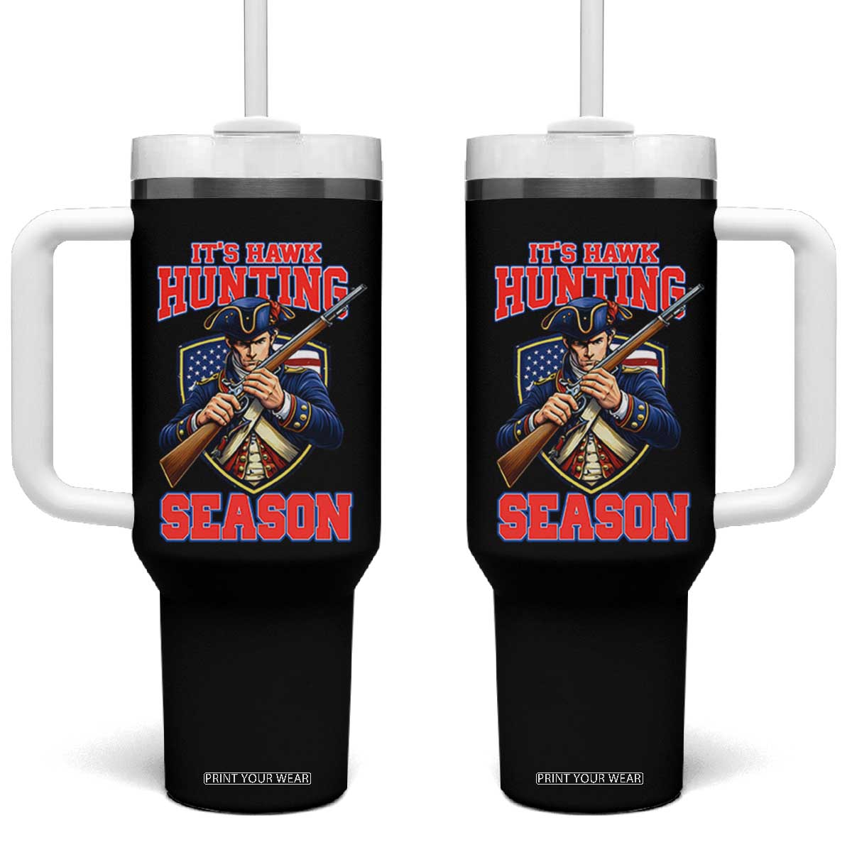 Funny New England Minutemen Football Rivarly Tumbler With Handle It Is Hawk Hunting Season TS11 One Size: 40 oz Black Print Your Wear