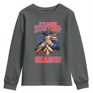 Funny New England Minutemen Football Rivarly Youth Sweatshirt It Is Hawk Hunting Season TS11 Dark Heather Print Your Wear