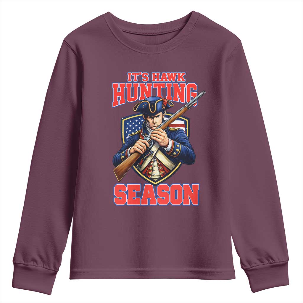 Funny New England Minutemen Football Rivarly Youth Sweatshirt It Is Hawk Hunting Season TS11 Maroon Print Your Wear