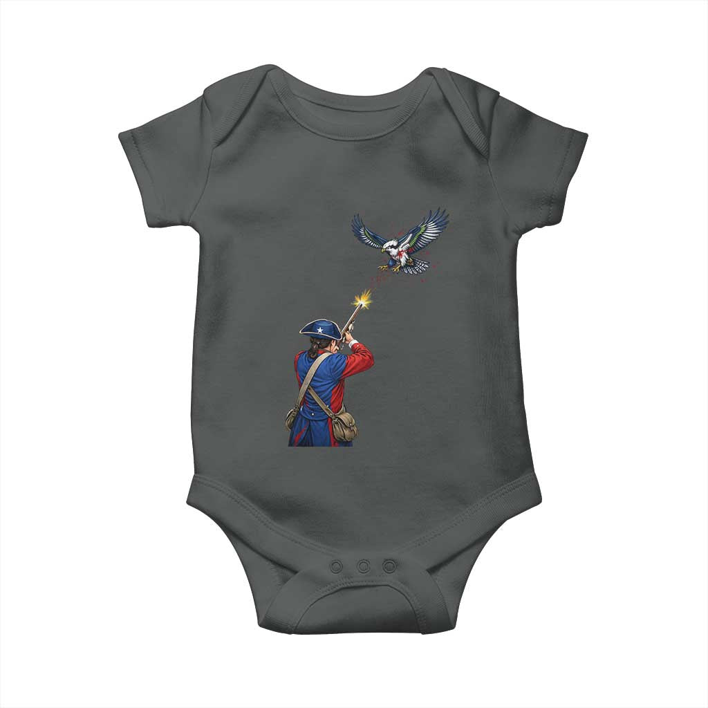 Funny Minutemen Shooting Blue and Green Hawk Football Rivalry Baby Onesie TS11 Dark Heather Print Your Wear