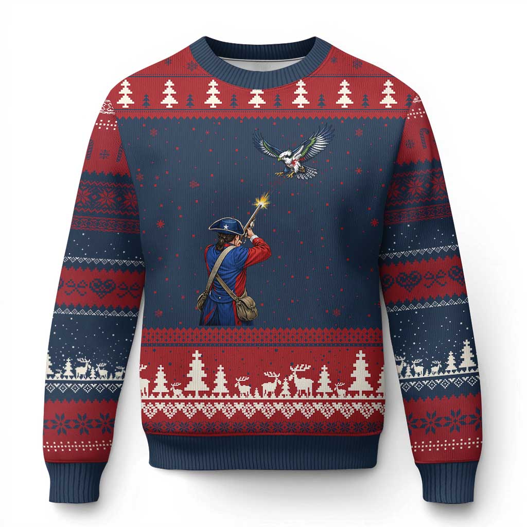Funny Minutemen Shooting Blue and Green Hawk Football Rivalry Ugly Christmas Sweater TS11 Navy Red Print Your Wear