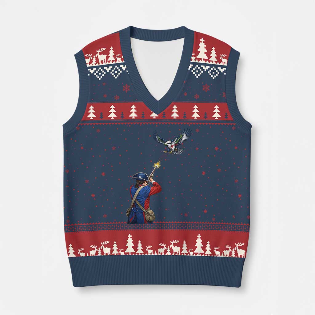 Funny Minutemen Shooting Blue and Green Hawk Football Rivalry V-Neck Knit Sweater Vest TS11 Navy Red Print Your Wear